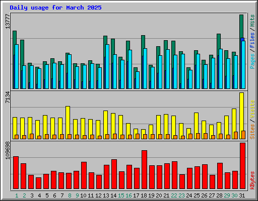 Daily usage for March 2025